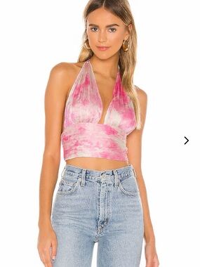 Lovers + Friends Pink Tie-Dye Halter Wrap Crop Top